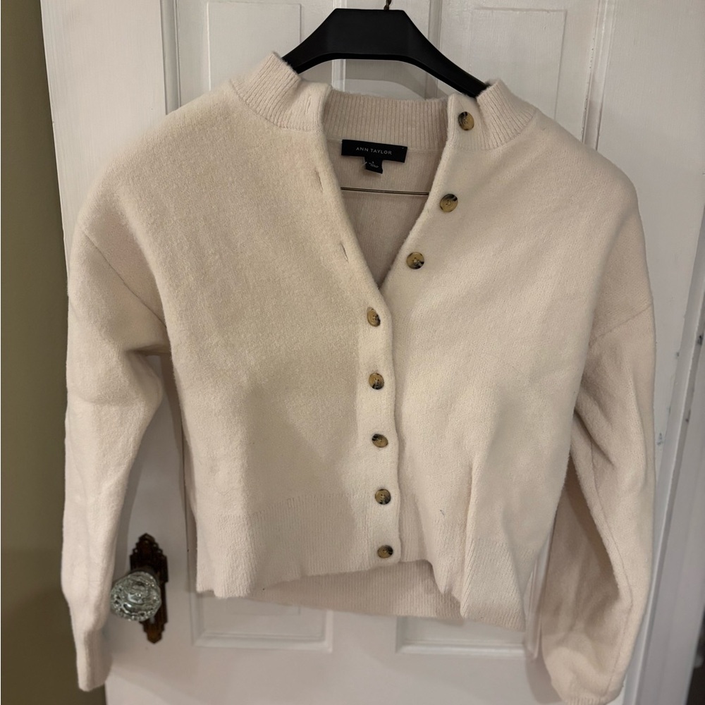 Ann Taylor Ivory Button-Up Sweater